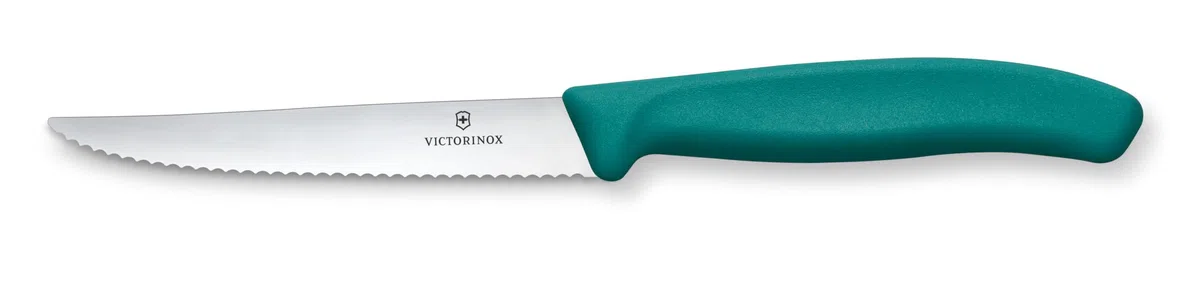 Victorinox Set di Coltelli Bistecca e Pizza Professionali Swiss Classic, 6 Pezzi, Coltelli da Tavola, Lame Affilate Ondulate, 11 cm, Manici in Plastica, Verde