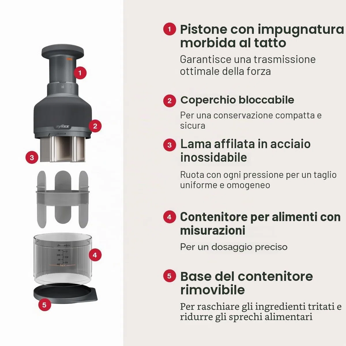 Zyliss Zick Zick 3 - Tritatutto Manuale da Cucina, Lama Ultra Affilata Rotante in Acciaio Inossidabile, Trita Verdure, Frutta, Cipolle, Carne Erbe e Altro, Trita Verdure a Mano, Accessorio da Cucina
