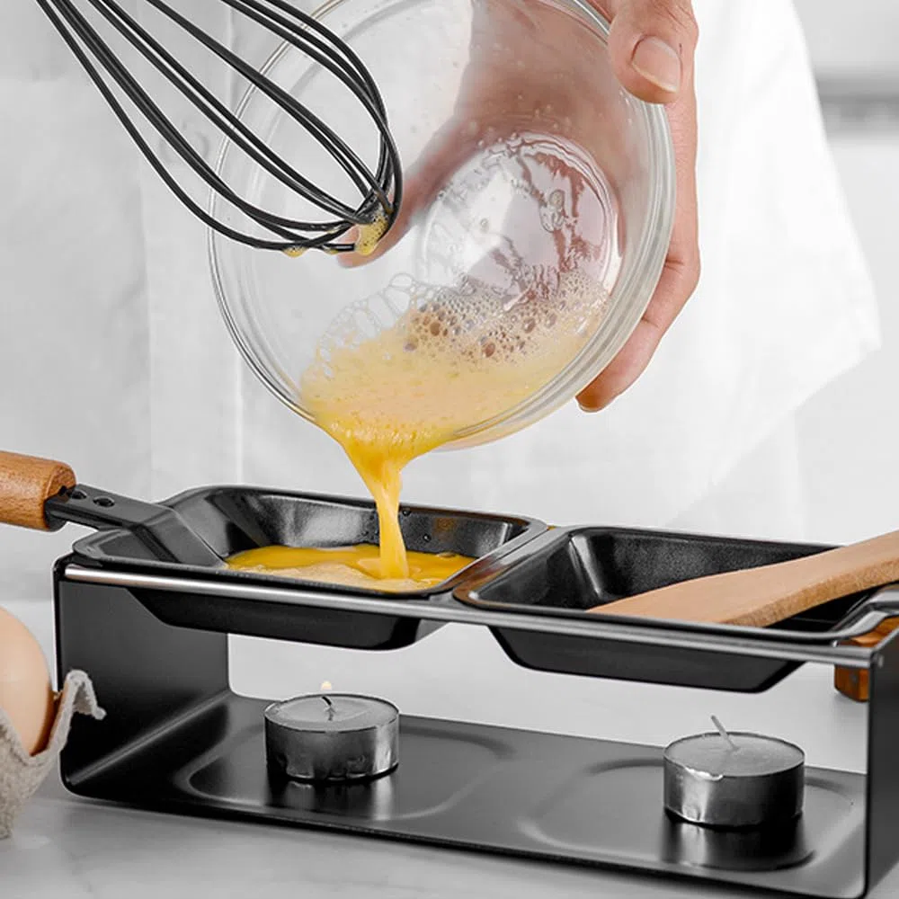 Set per fonduta di formaggio, 2 spatole e 2 padelle per formaggio