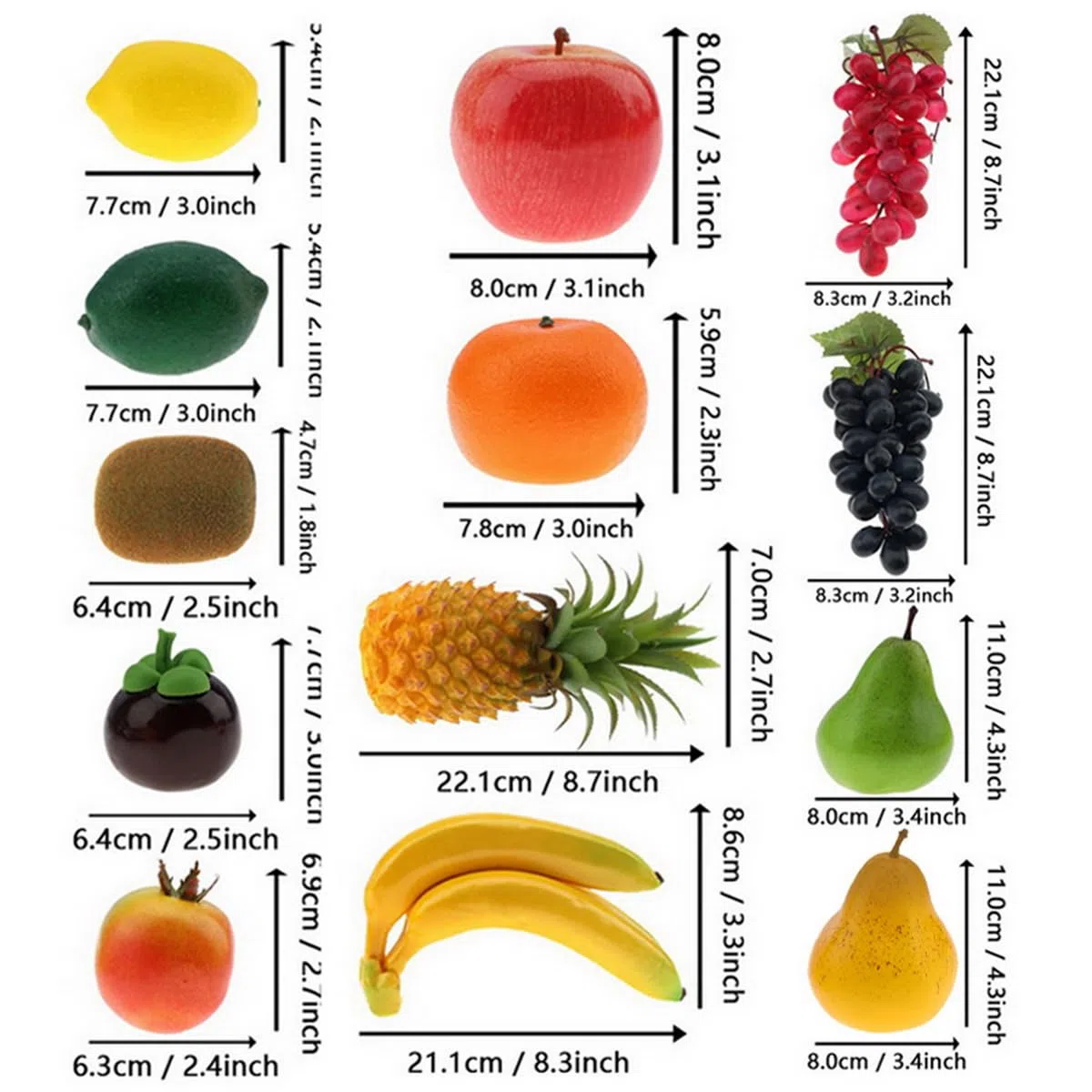 13 frutti artificiali realistici, decorazione per casa, feste, ananas, banana, uva, limone, arancia, mela, mangostano, melograno, pera, ornamento combinazione