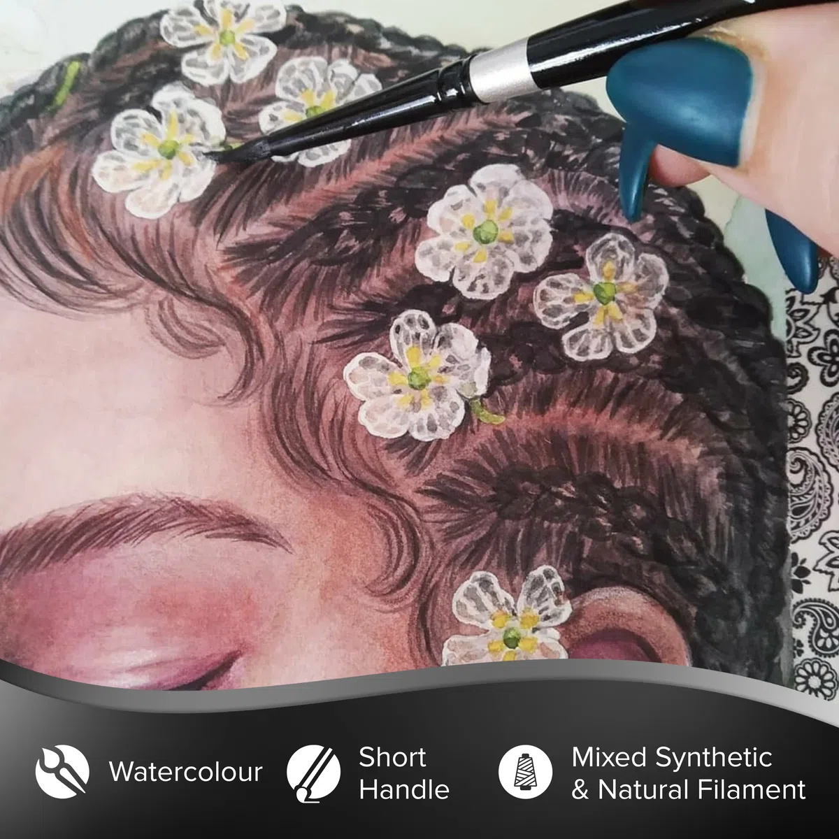 Silver Brush - Pennello Rotondo con Manico Corto, Combinazione di Materiale Sintetico e Pelo di Scoiattolo, Nero, Misura 14