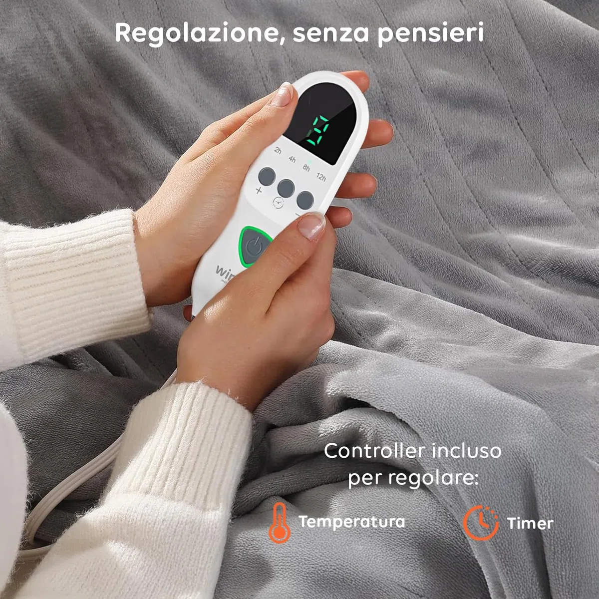 Coperta Termica Elettrica 160x120 cm - Scaldaletto in Flanella a Doppio Strato - 8 Livelli di Temperatura, Timer 9 Ore e Protezione Surriscaldamento - Lavabile in Lavatrice - Ideale per Letto e Divano