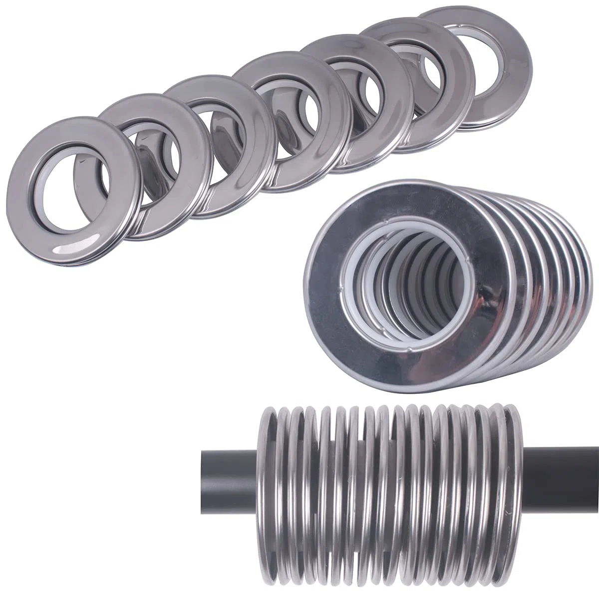 20 pezzi occhielli per tende in acciaio INOX, anelli per tende in metallo con diametro interno e occhielli 1-9/16" (40mm) Occhielli per tende romani per finestre di bagno (20 pezzi - Argento)