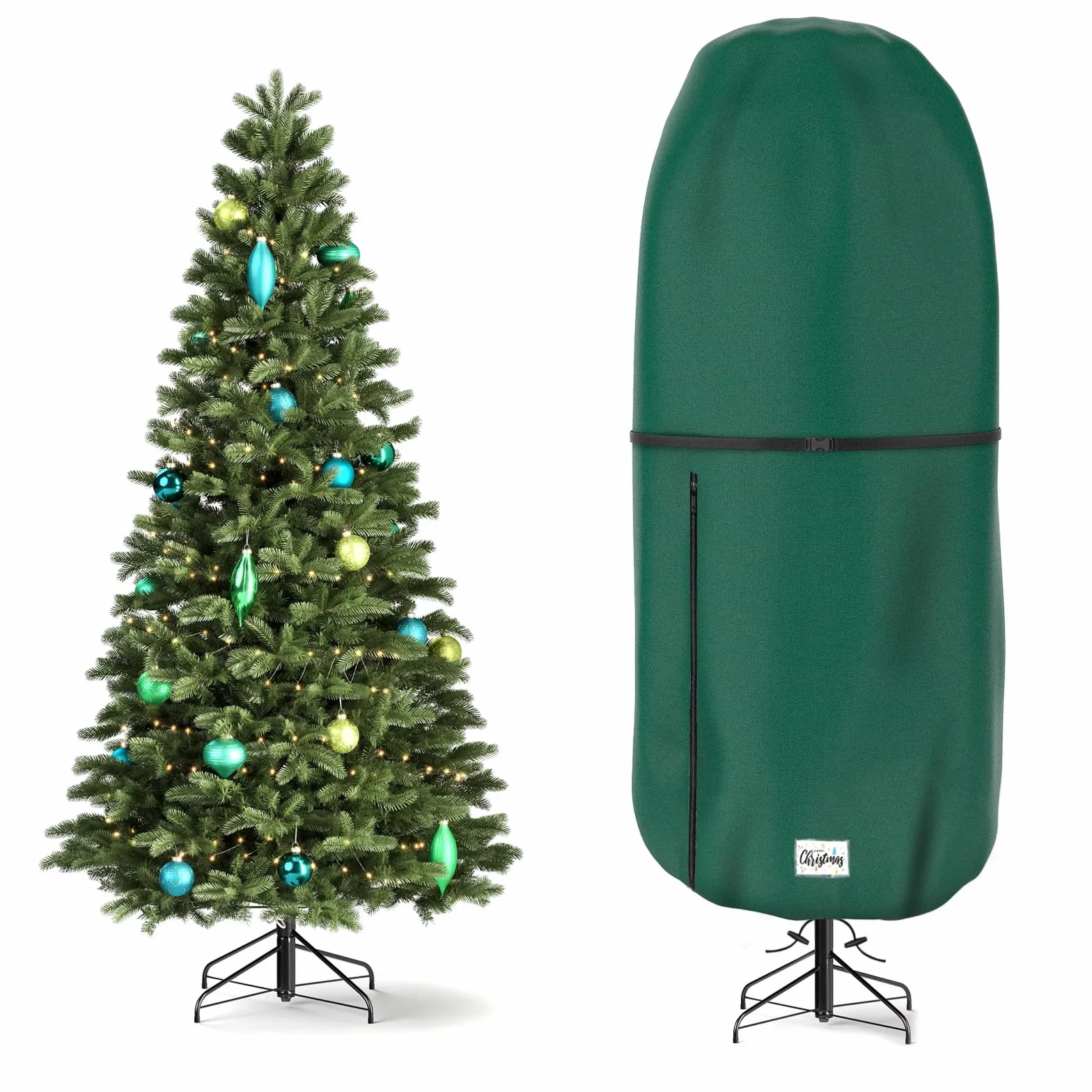 Copertura verticale per la conservazione dell'albero di Natale, copertura regolabile antistrappo per albero di Natale, borsa per la conservazione di albero artificiale in piedi con ornamenti