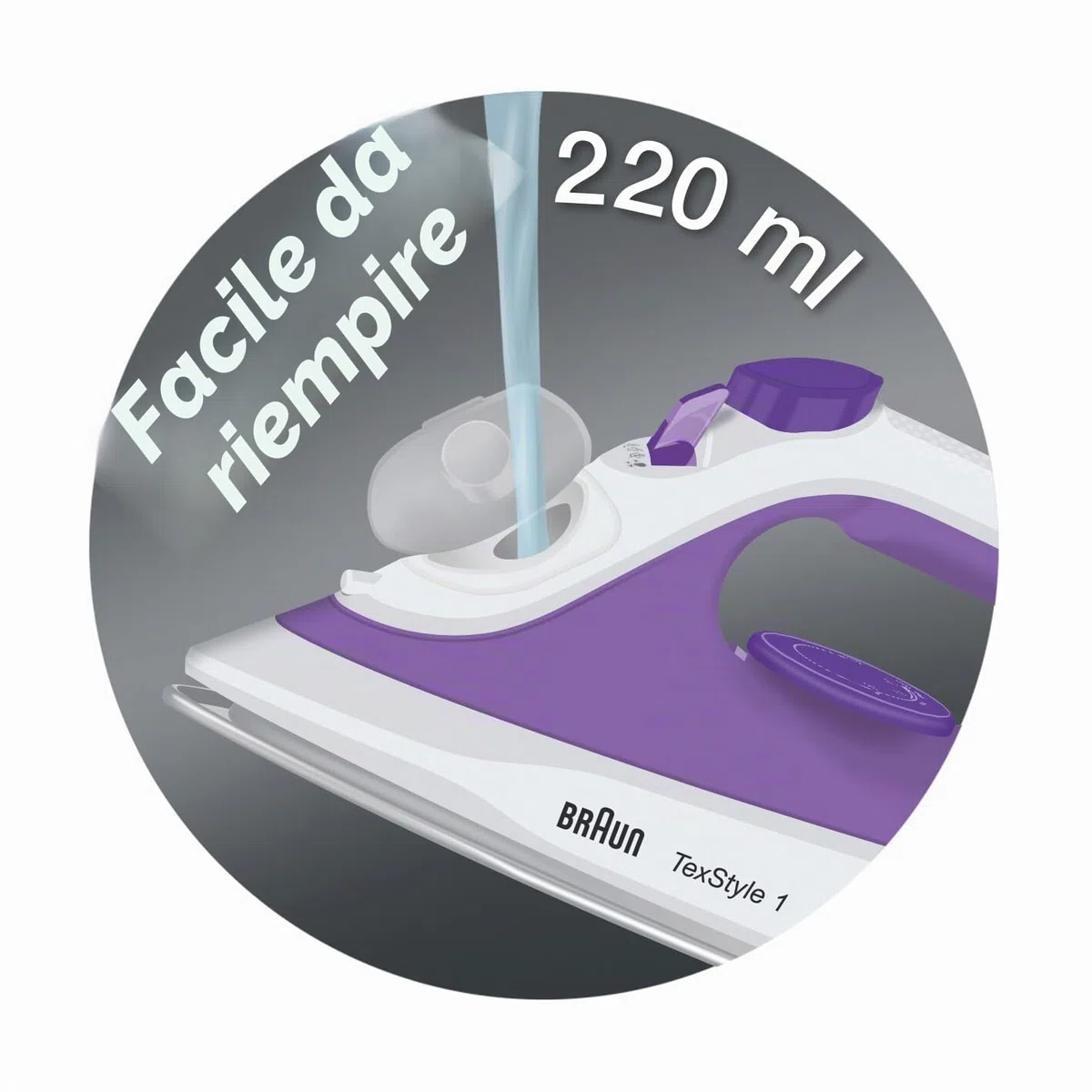 Braun TexStyle3 SI3042VI Ferro da Stiro a Vapore, 5 Anni di Assistenza, Piastra in SuperCeramic, Riscaldamento rapido, Stiratura Verticale, Punta di Precisione, Getto di Vapore 160g/min, Viola