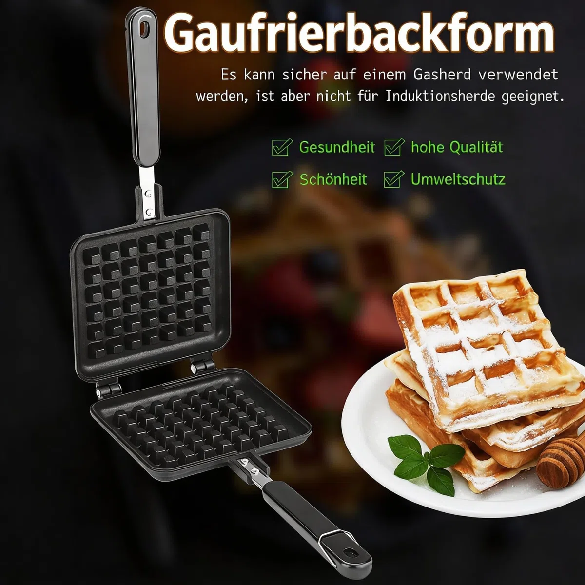 Macchina per Waffle da Piano Cottura, Macchina per Waffle in Ghisa Antiaderente Macchina per Waffle Pressa per Piastra Strumento di Cottura per Colazione 5,5 X 12,4 Pollici