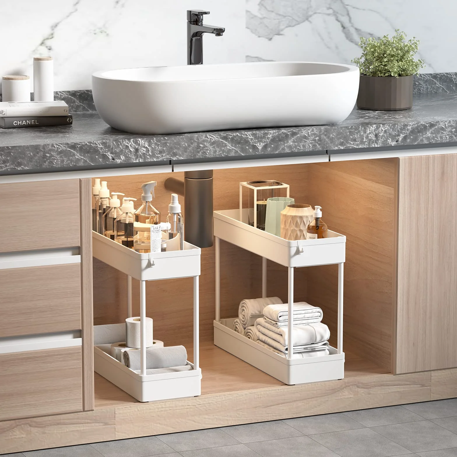 SOLEJAZZ Carrello portaoggetti a 4 ripiani Carrello scorrevole e scorrevole Carrello portaoggetti mobile per cucina, bagno, lavanderia, camera da letto, spazi stretti, plastica, bianco