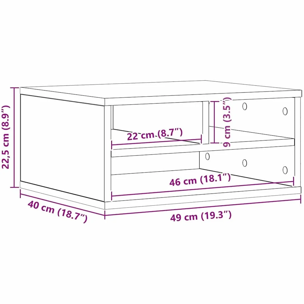 vidaXL Supporto per Stampante Rovere Nero 49 x 40 x 22.5 cm, Supporto per Stampante Moderno, Arredamento in Legno, Design salvaspazio, Organizer Compatto e Pratico