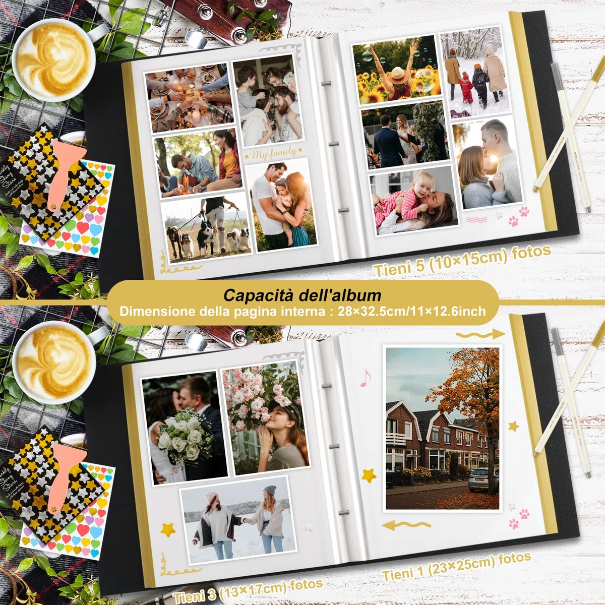 Lanpn Album fotografico autoadesivo per album di foto in lino, pagine magnetiche appiccicose, contiene diverse dimensioni 10x15cm 13x18cm immagini A4 A5 (40 fogli grandi / 80 pagine, blu)