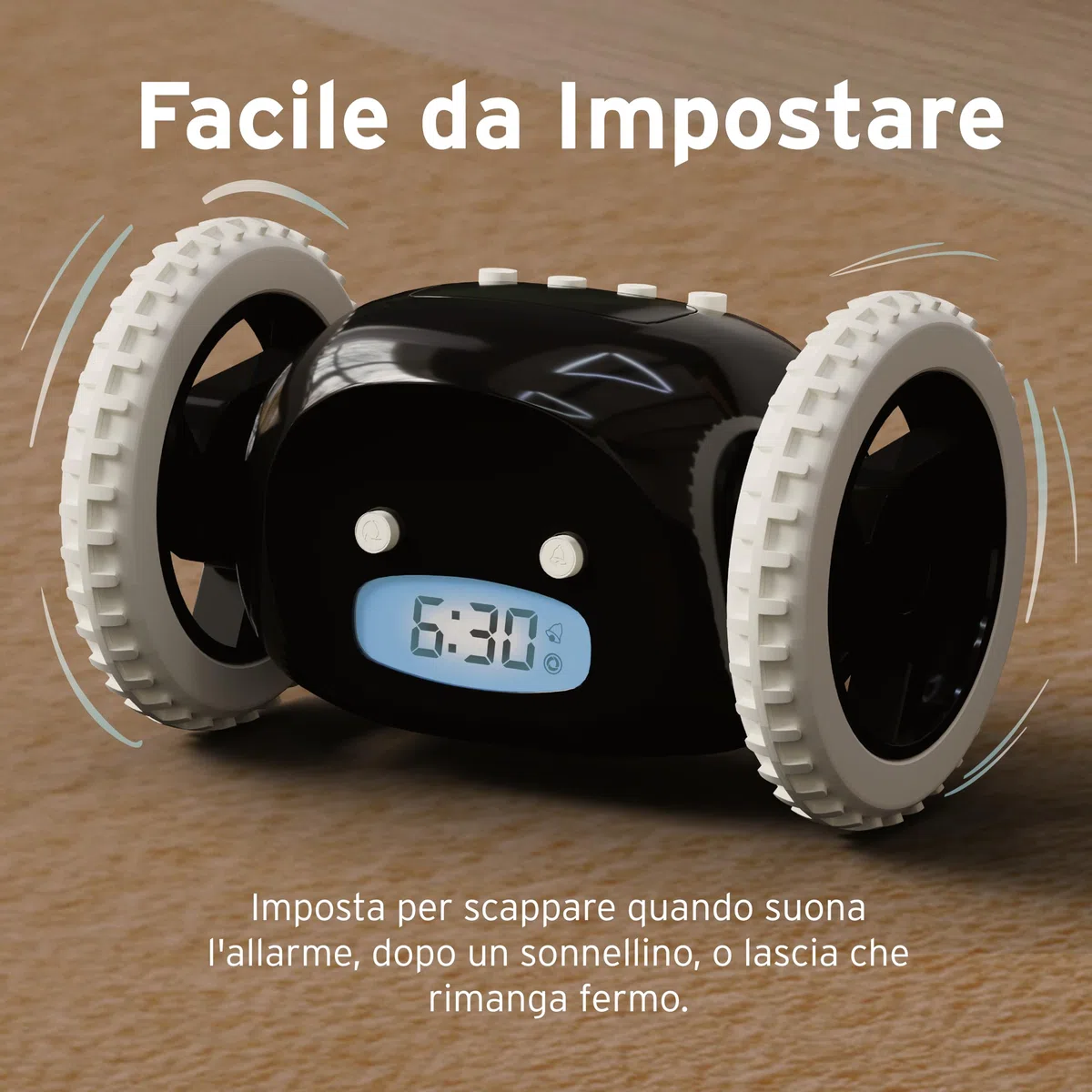 CLOCKY Sveglia Rumorosa per chi ha il Sonno Pesante Dormiglioni Pesante Sordi Ruote Sveglia Digitale da Comodino per Dormienti Rumorissima Adulti Bambini che Scappa Cammina Regali Divertenti (Nero)