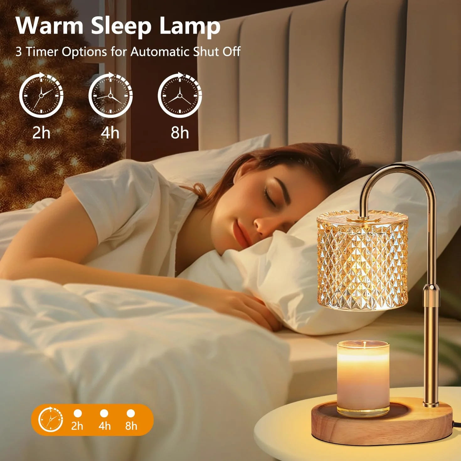 Lampada Scalda Candela con Timer & Dimmer, Candle Warmer Lamp– Altezza Regolabile (9-15 cm), 4 Livelli Luminosità, Senza Fiamma (Sicuro per Bambini) – Regalo Elegante (Compleanno)