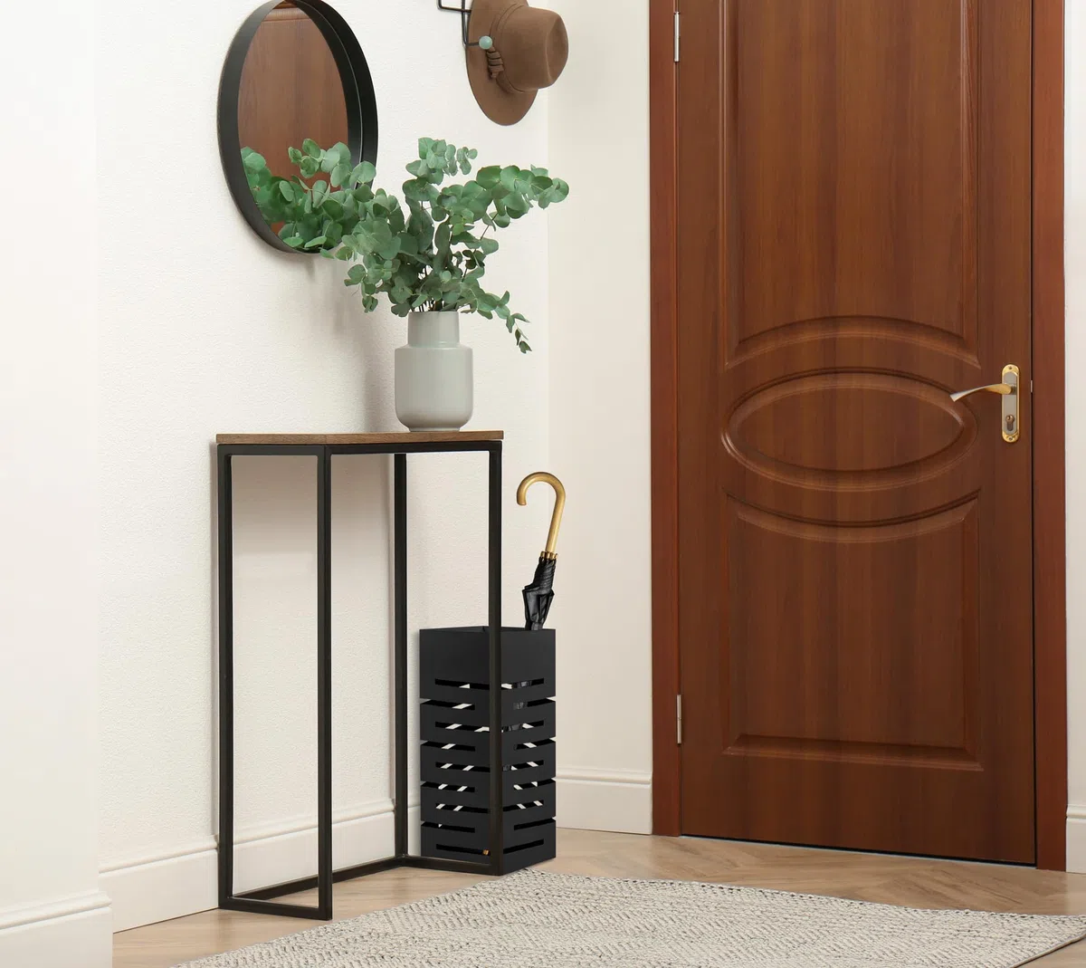 IlGruppone Portaombrelli Interno Esterno Elegante in Metallo Con Ganci Per Ombrellini Design Moderno - Modello 4 Nero