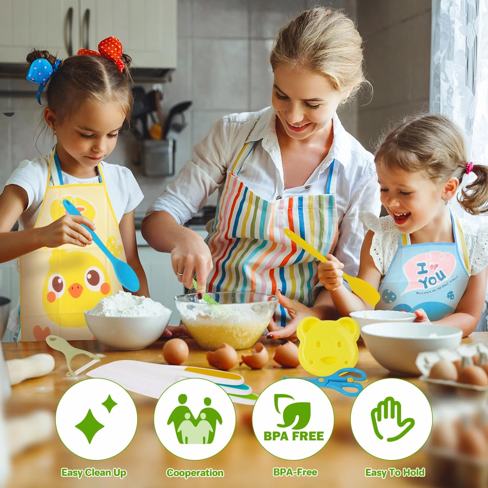 BEBOAN Set di 43 coltelli per bambini per una vera cucina, utensili da cucina Montessori per bambini di età 2-4 5-7 6-8 anni, set da cucina in plastica per bambini con coltello sicuro, taglierina