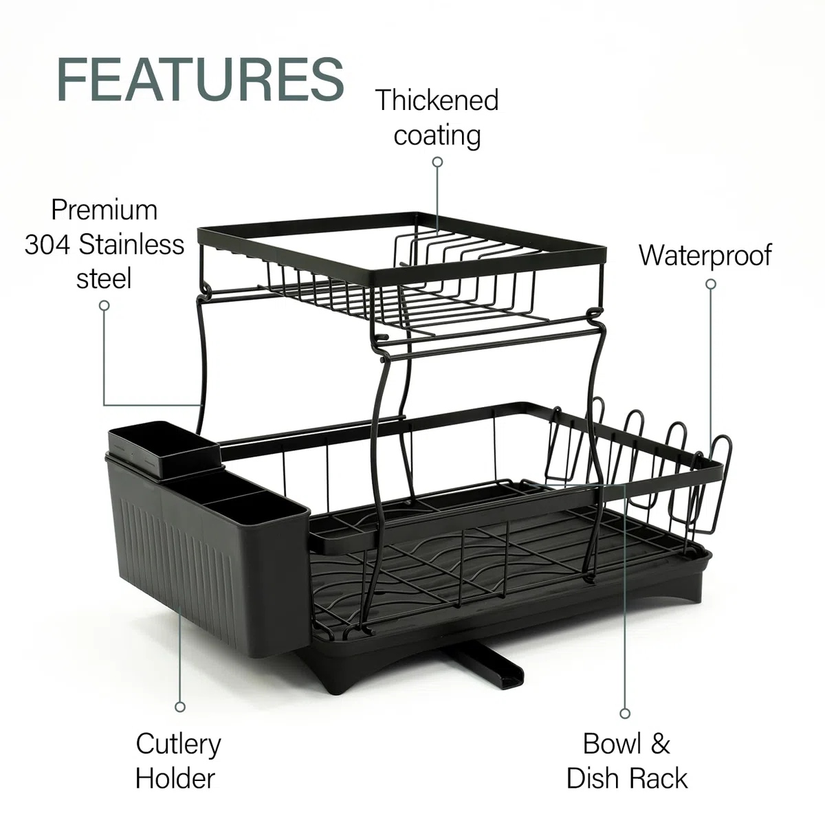 edihome, Scolapiatti da Appoggio, da Lavandino, da Lavello, Gocciolatoio, Scola Piatti, Acciaio Inox, Drying Rack, Ugello Antigoccia e di Drenaggio (2 livello)