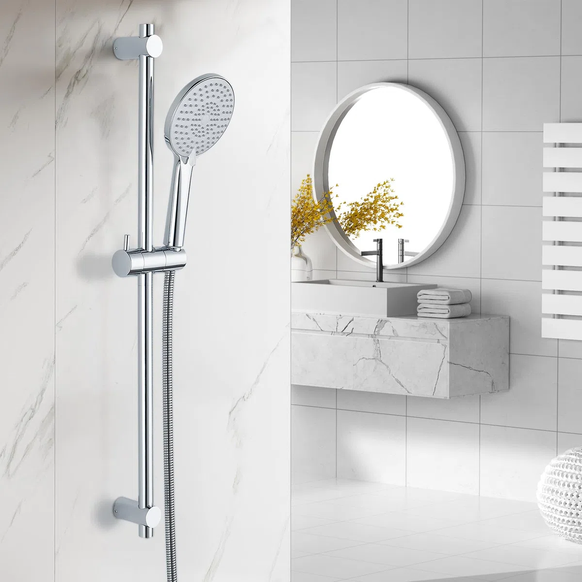 Asta doccia in acciaio inox, 70 cm, asta doccia con supporto per soffione doccia, girevole a 360° e regolabile, asta per doccia con fissaggio a parete variabile, per adattarsi ai fori