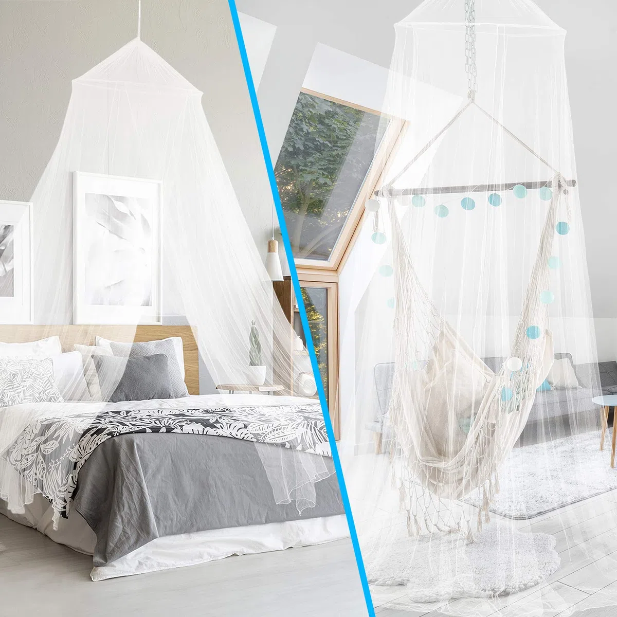 Zanzariera – Grande zanzariera (oltre 12 metri) con maglie particolarmente sottili per letto matrimoniale, letto familiare o esterno – con accessori da viaggio