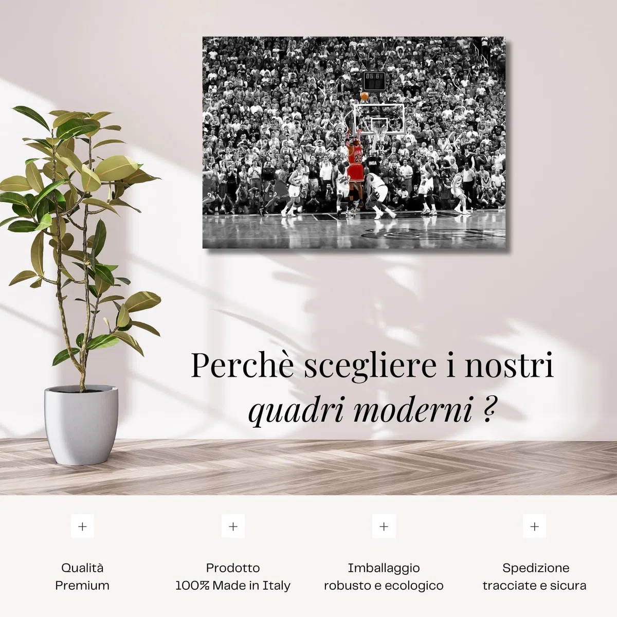 canvashop Quadri Michael Jordan 50X35 cm Last Shot Quadro Su Tela Canvas Bianco e Nero Stampe Da Parete Moderni Soggiorno