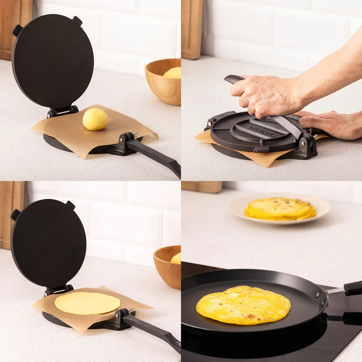 Navaris Pressa per Tortilla in Ghisa Ø20cm - Tortillas Messicane Tacos Macchina - Tortilla Maker - Cucina Moderna Accessori - Acciaio Inox 25x20x5cm