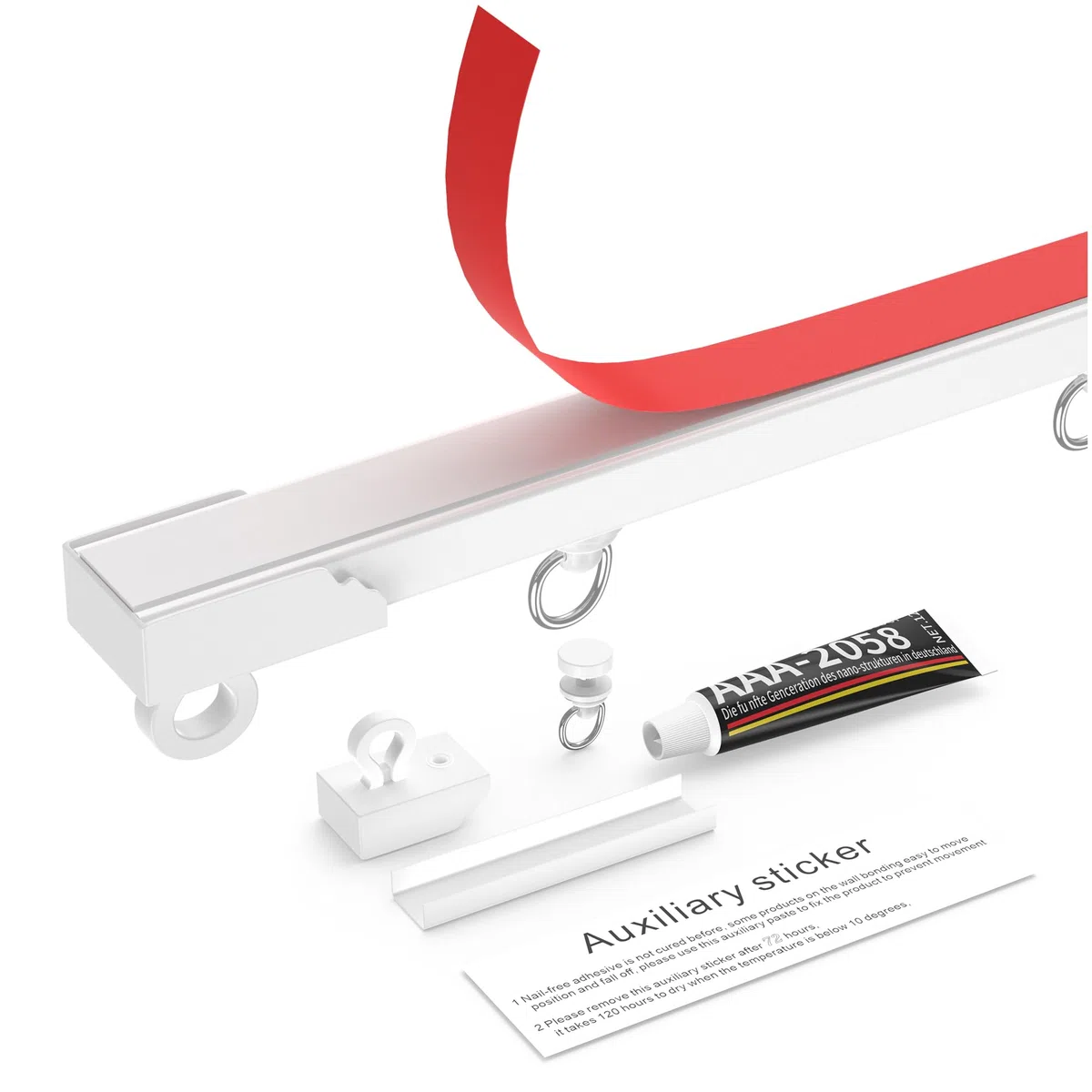 Binario per tenda autoadesivo senza trapano o montaggio a parete 6x40cm(240cm) - Binario flessibile per tenda da soffitto, asta adesiva per tende per finestre - Facile da installare binari