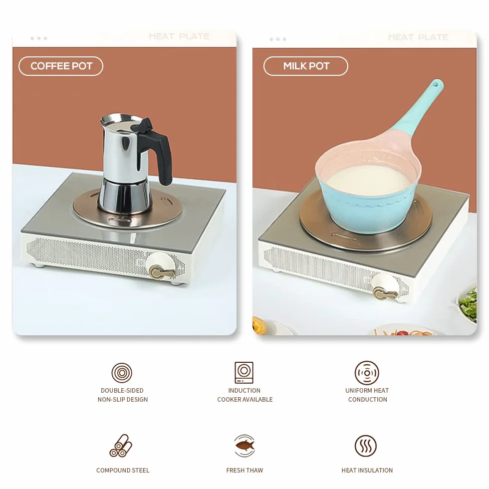 Piastra adattatore a induzione in acciaio inox, 16 cm, adattatore a induzione con manico rimovibile, adattatore per piano cottura a induzione, piastra adattatore per moka, pentola per latte