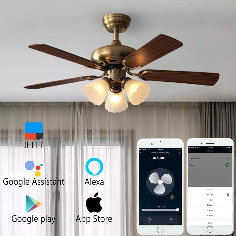 Wifi Ventilatore Lampada Telecomando Kit,Wireless Ricevitore e Trasmettitore con 3 Velocità e 4 Timer,Supporto Smart Life APP, Alexa e Google Home