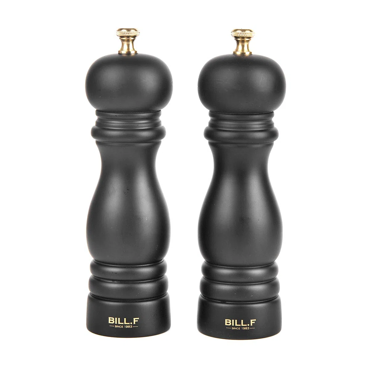 Bill F Since 1983 - Set macina sale e pepe, 2 pezzi, in legno di gomma, con macinapepe nero opaco, con nucleo in ceramica, 17,8 cm