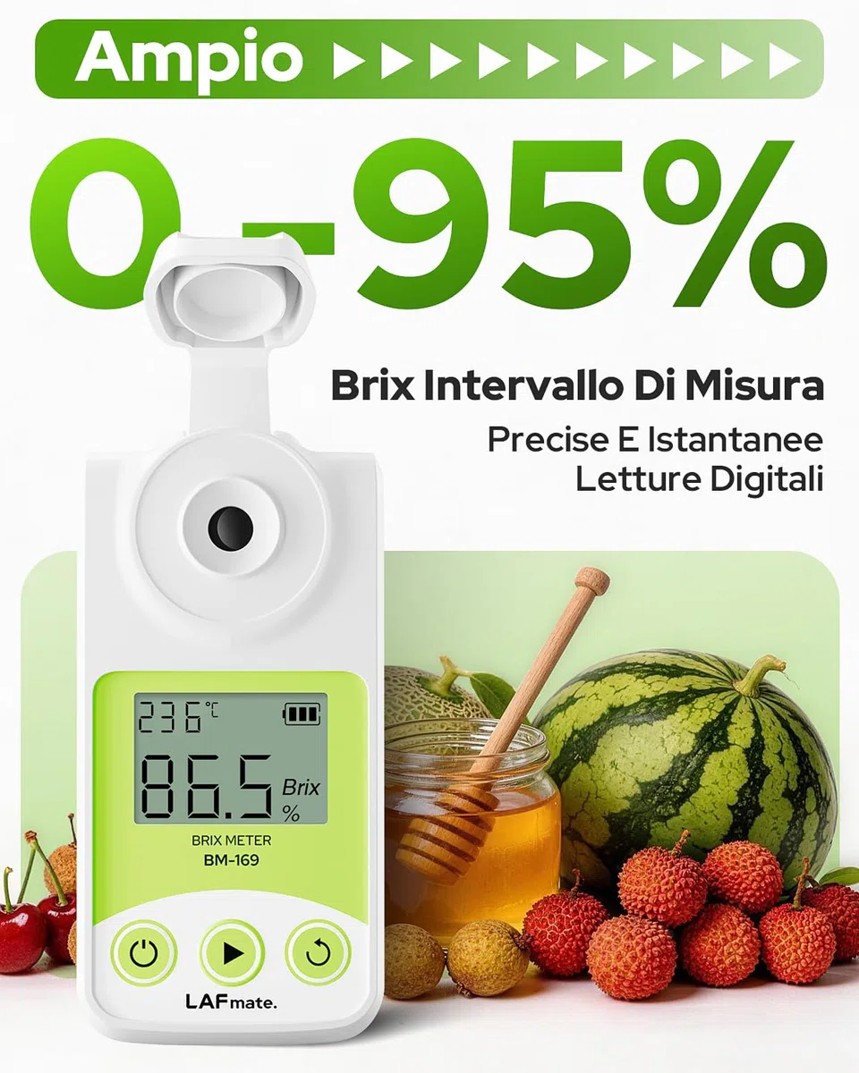 Rifrattometro Brix Digitale 0-95% LAFMATE Brix Mater per Sciroppo d'acero al Miele, Rifrattometro per Zucchero con ATC per la Vinificazione e la Produzione di Birra Fatta in Casa