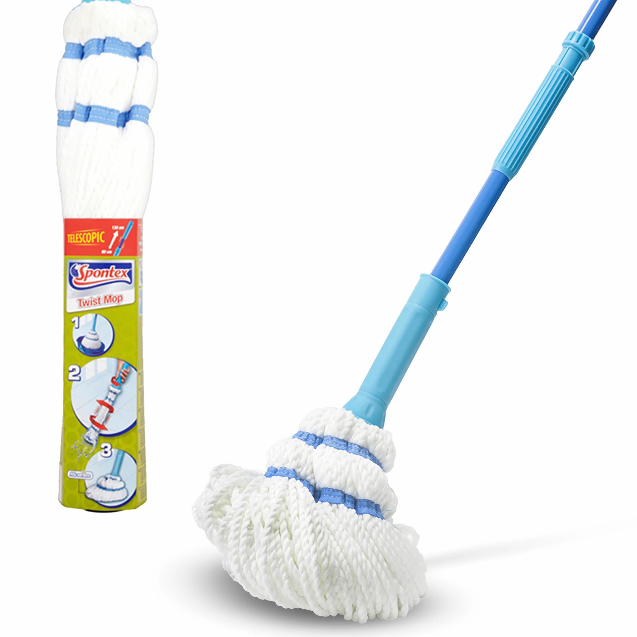 Spontex Twist Mop– Mop lavapavimenti in microfibra con sistema di strizzatura automatica integrato– Pad di pulizia non graffiante per macchie difficili – Pulisce pavimenti in laminato–Testina lavabile