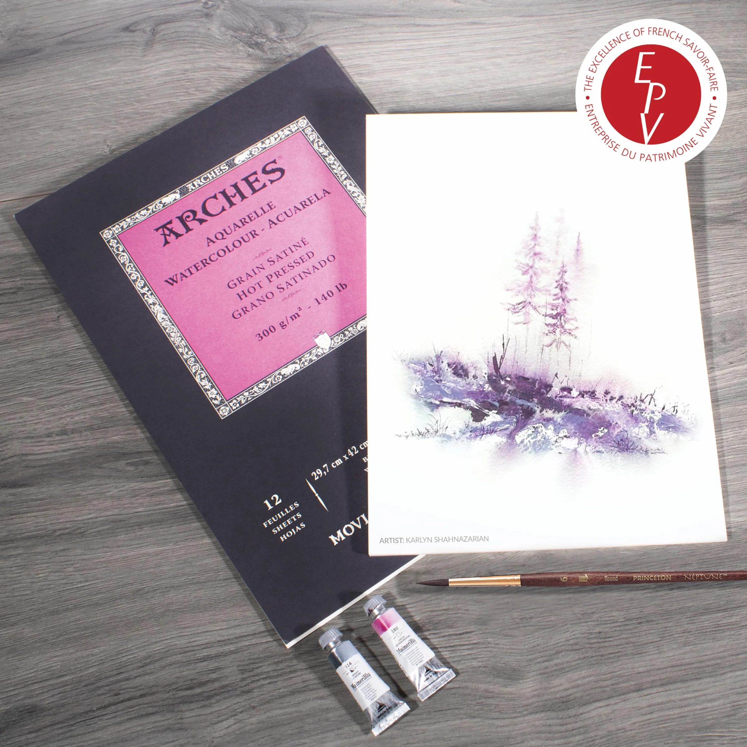 Arches Aquarelle 100% Satin 300 g Blocco incollato A3 12 Fogli Bianco Naturale, Colore, A1795099
