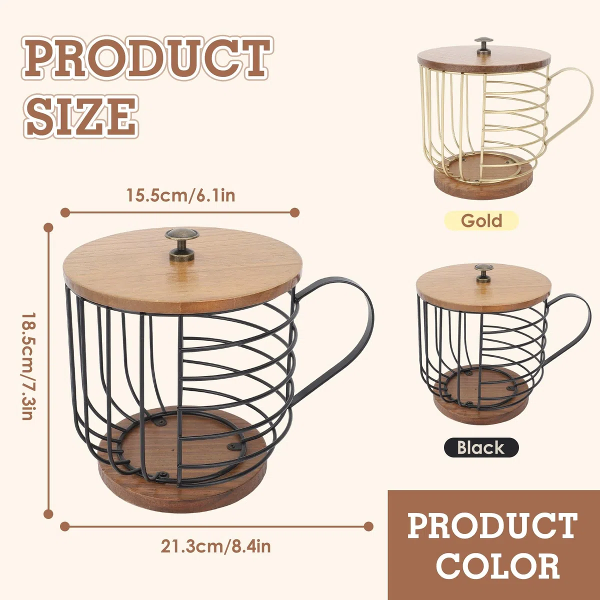 Buachois Porta Cialde Caffè,Cestelli Per Cialde Caffè, Base in Legno di Grande Capacità,Contenitore per Cialde Caffè, Contenitore in Filo Metallico Kup con Coperchio Per Bar Domestico(Nero)