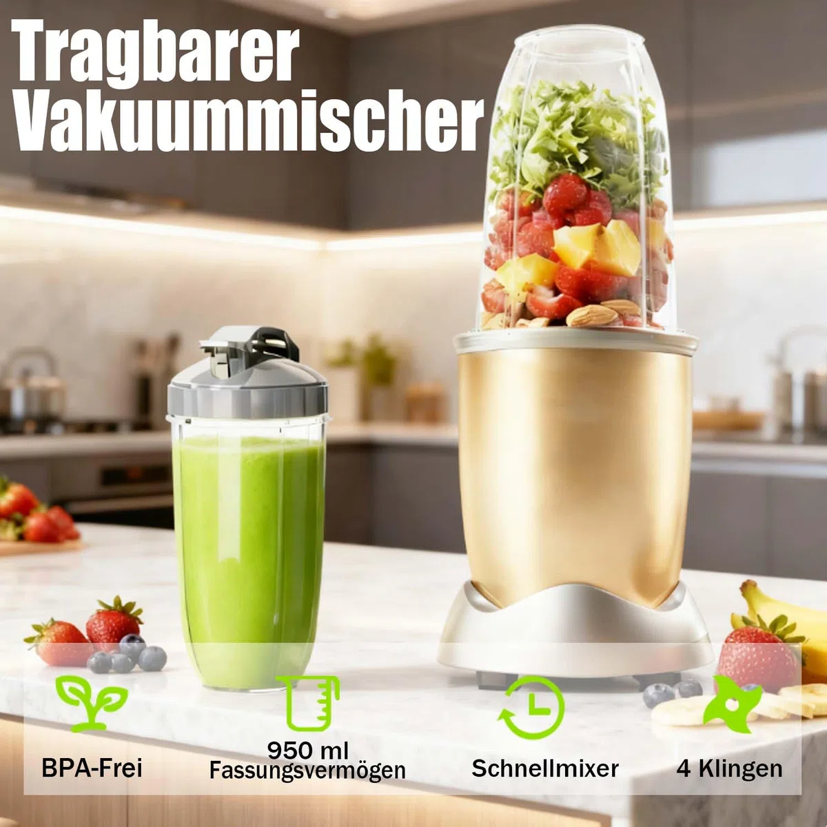 Accessori di ricambio per mixer compatibili con NutriBullet Mixer 600WPro900W,2 anelli del coperchio compatibili con gli accessori, tazza da 950 ml e lama dell'estrattore con coperchio flip-top to go