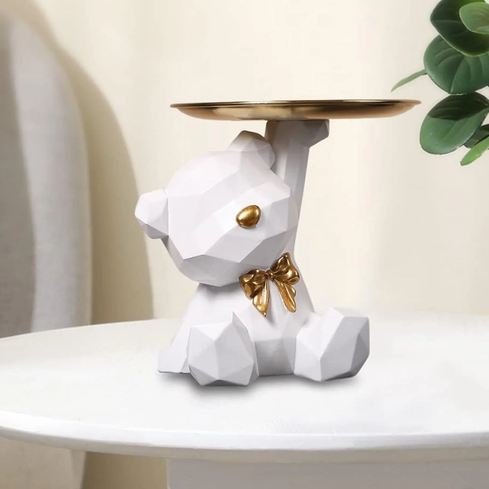 Scultura di Orso con Vassoio, Decorazione Scultura di Orso con Vassoio, Vassoio Decorativo di Figura di Orso, adatto Alla Maggior Parte Delle Occasioni (A-Bianco)
