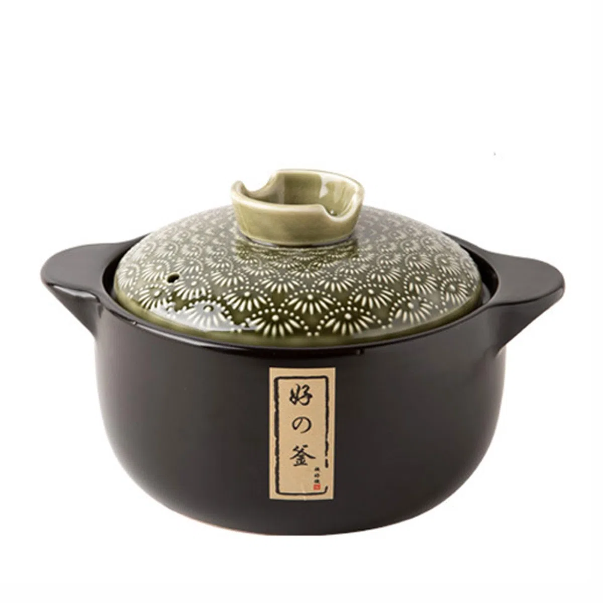 Pentola in Ceramica Nera in Terracotta con Coperchio, pentola Calda in Ceramica Giapponese Donabe, pentola per stufato da Cucina, pentola Resistente al Calore per la casa, per cene e Feste