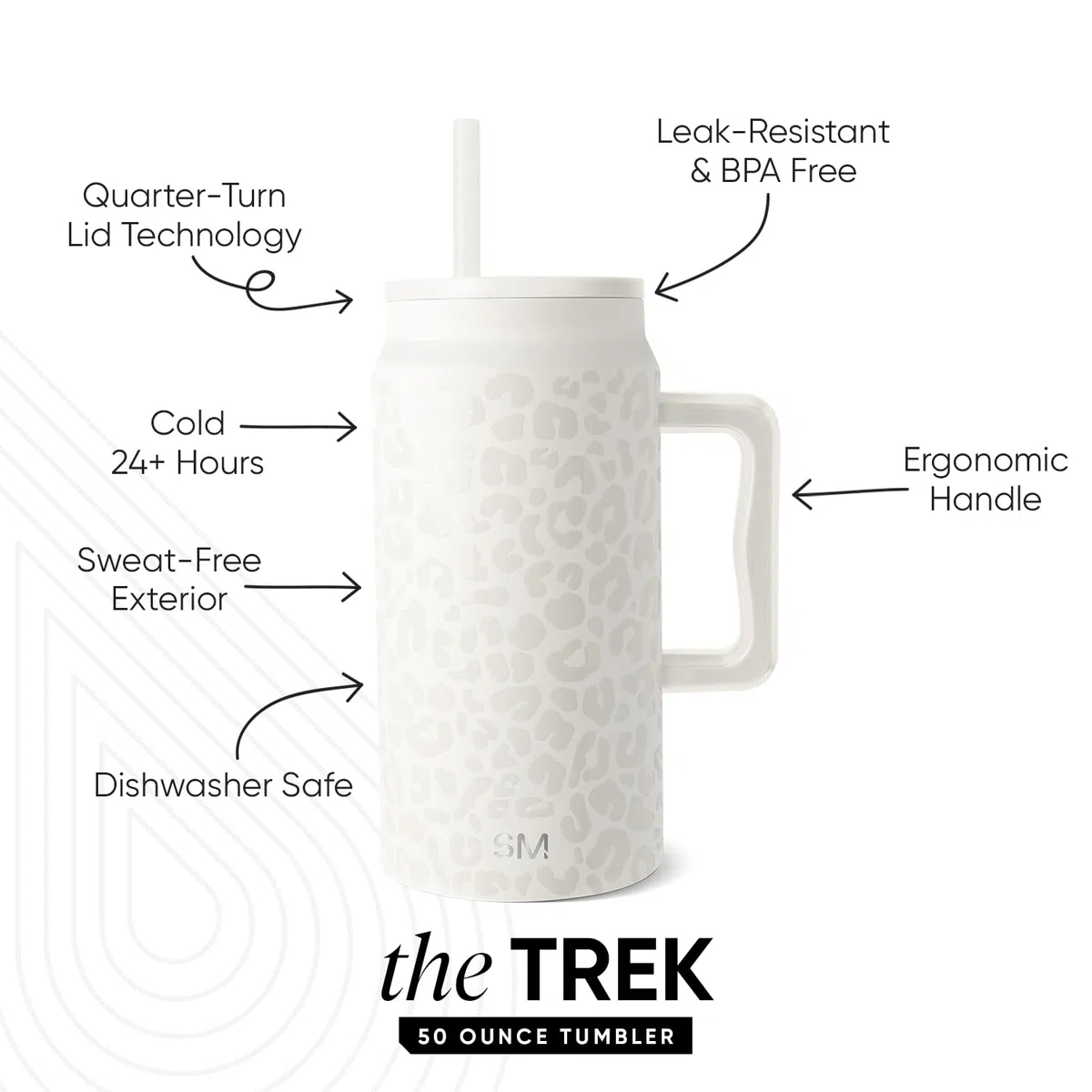 Simple Modern Tazzo Termico con Manico e Cannuccia, Brocca d'Acqua Grande in Acciaio Inossidabile Isolata, Regali per Donne & Uomini, Trek Collezione, 1480ml, Cream Leopard