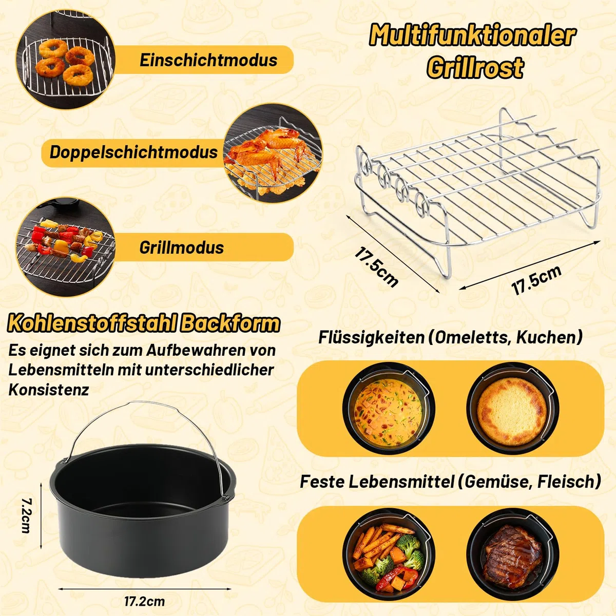 Stampo in silicone Air Fryer - Accessori Air Fryer per Russell Hobbs 4 l, 4,3 l, 5,5 l, Philips 2000 Series NA220 NA229 4,2 l HD9270 6,2 l, con carta oleata, stampo per torta, spray per olio, griglia