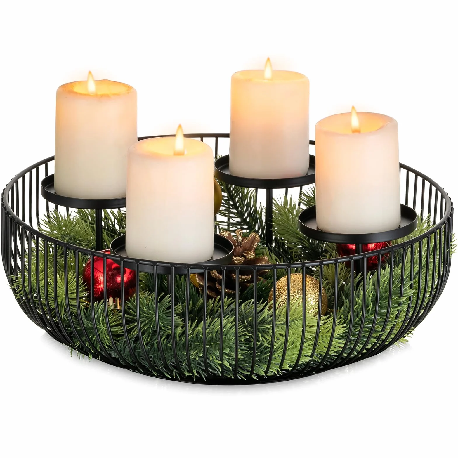 Sziqiqi Portacandele Corona Avvento Moderna Metallo, Black Advent Arrangement Advent per 4 Candele a Colonna, Candelabri Corona d'Avvento Rotonda per Decorazione Natalizia Avvento