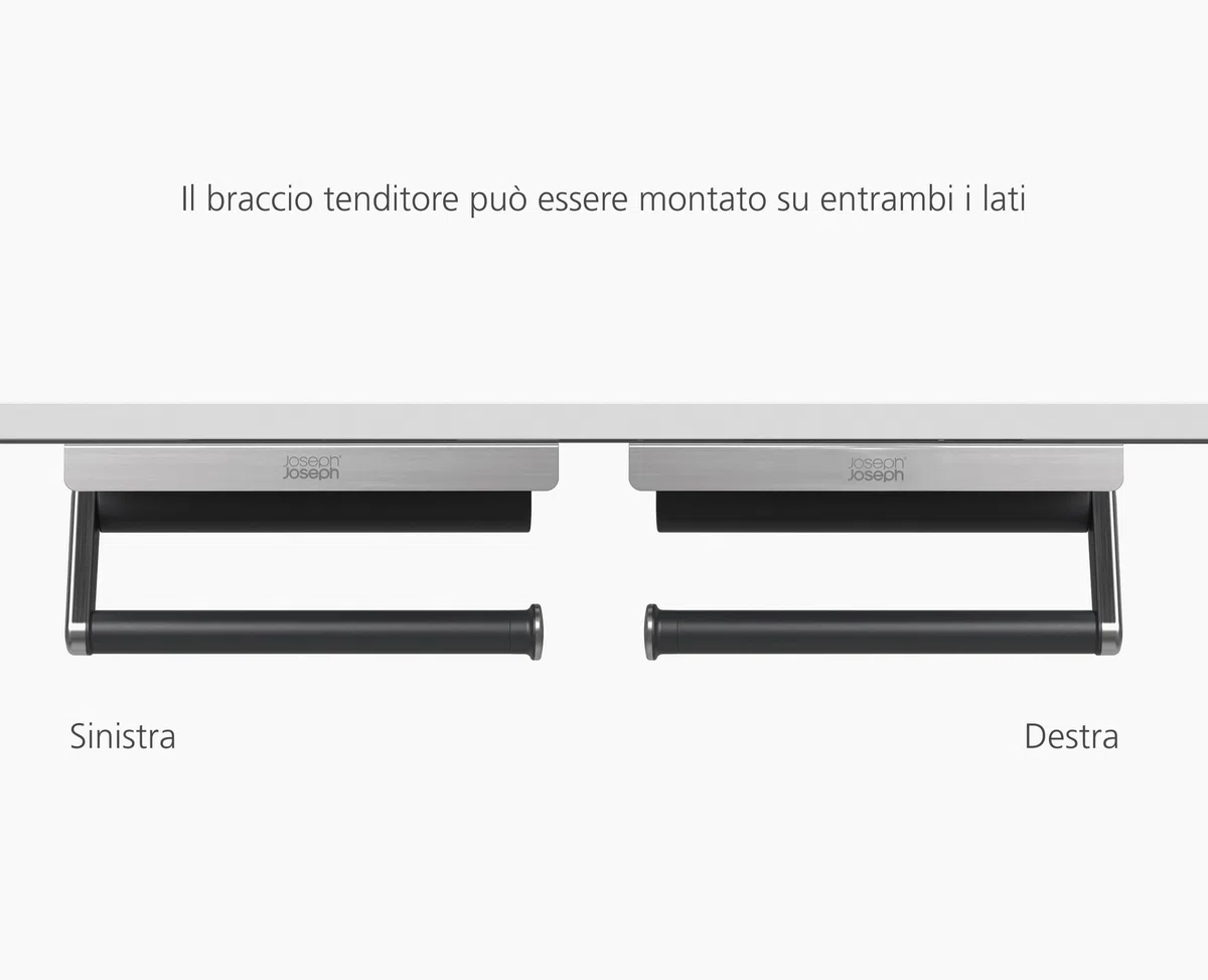 Joseph Joseph RollGrip Portarotolo da Cucina, Montaggio Sotto l'Armadio, Salvaspazio, Braccio a Molla, Facile da Strappare, Compatibile con Rotoli da 140 mm