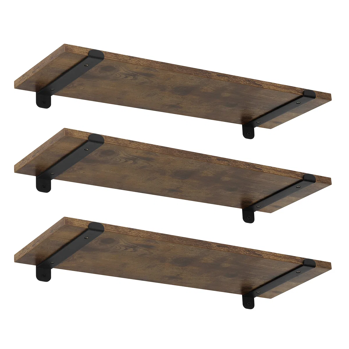 EUGAD Set di 3 Mensole da Parete, Ripiani Salvaspazio per Cucina, Camera da Letto, Portata Max 15 kg, 60x20x7 cm, in MDF e Metallo, Legno Vintage e Nero