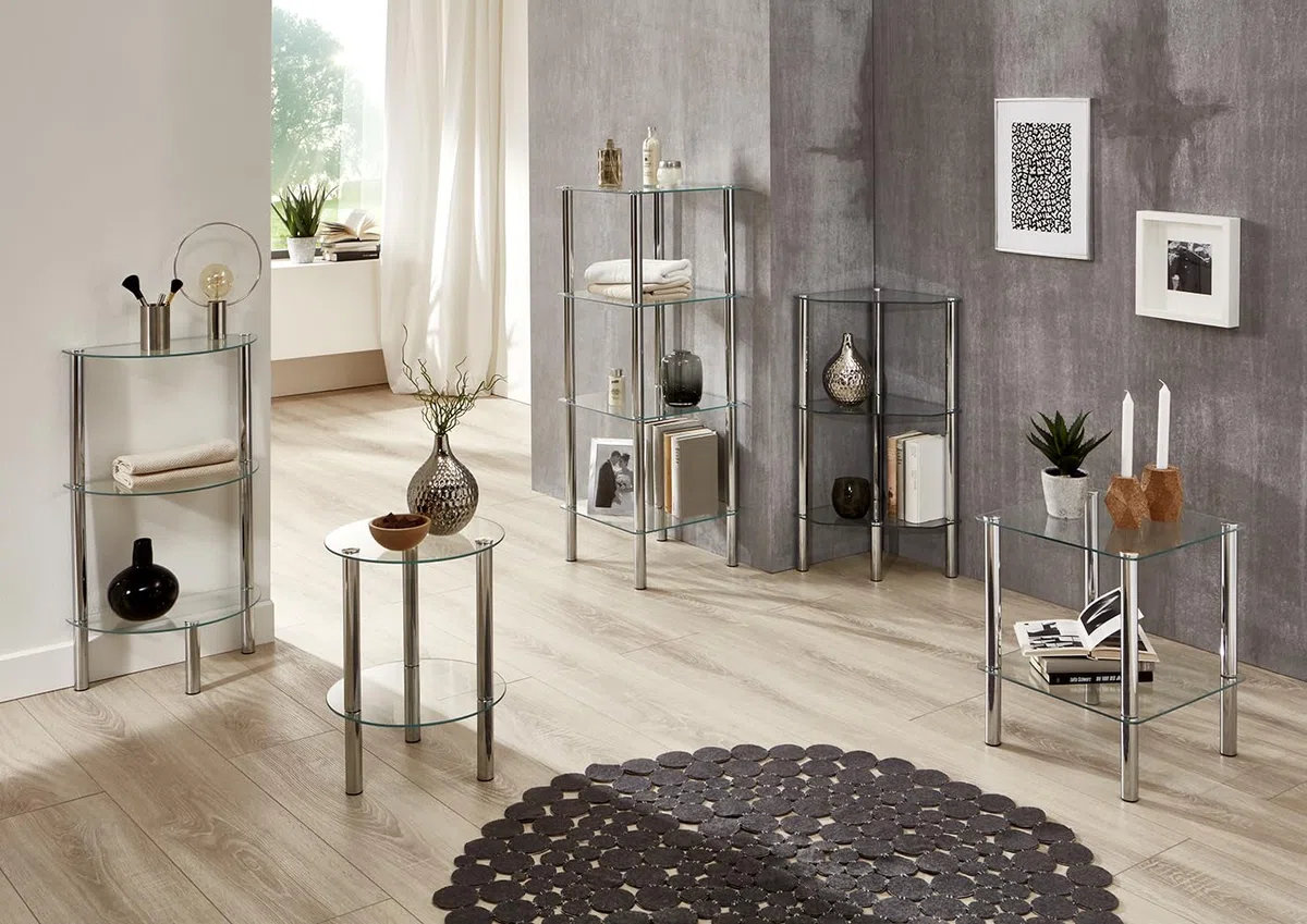 HAKU Tavolino quadrato in metallo cromato Tavolino da divano con piano in vetro di sicurezza - Dimensioni: L 39 cm x A 47 cm x P 39 cm, Stile: Moderno