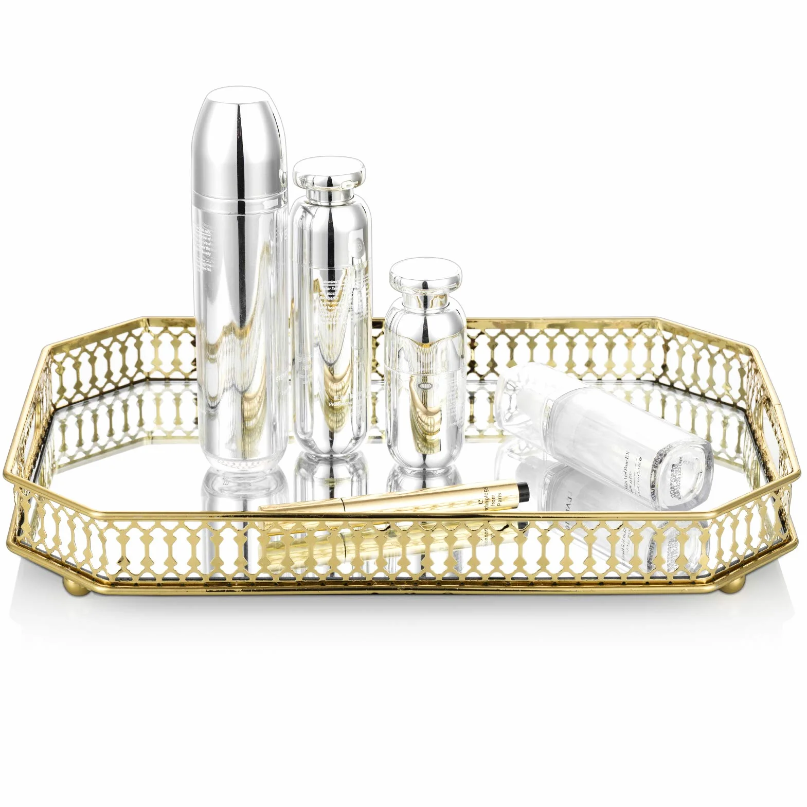 Vassoio Decorativo Ornato con Specchio in Metallo, Portacandele, Vassoio per Cupcake Serpente, Vassoio per Tavolo, Vassoi per Frutta, Organizzatore di Gioielli Cosmetici, Piatto Multifunzionale, Oro