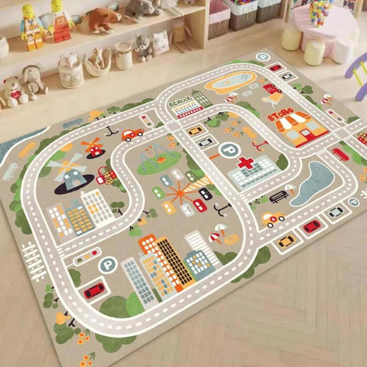 Tappeto Pista con Base in Gomma Antiscivolo Gioco Educativo Ragazzi Ragazze Tappeto da Gioco per Camera dei Bambini, Stanza dei Giochi e Camera da Letto (White,120x200cm)