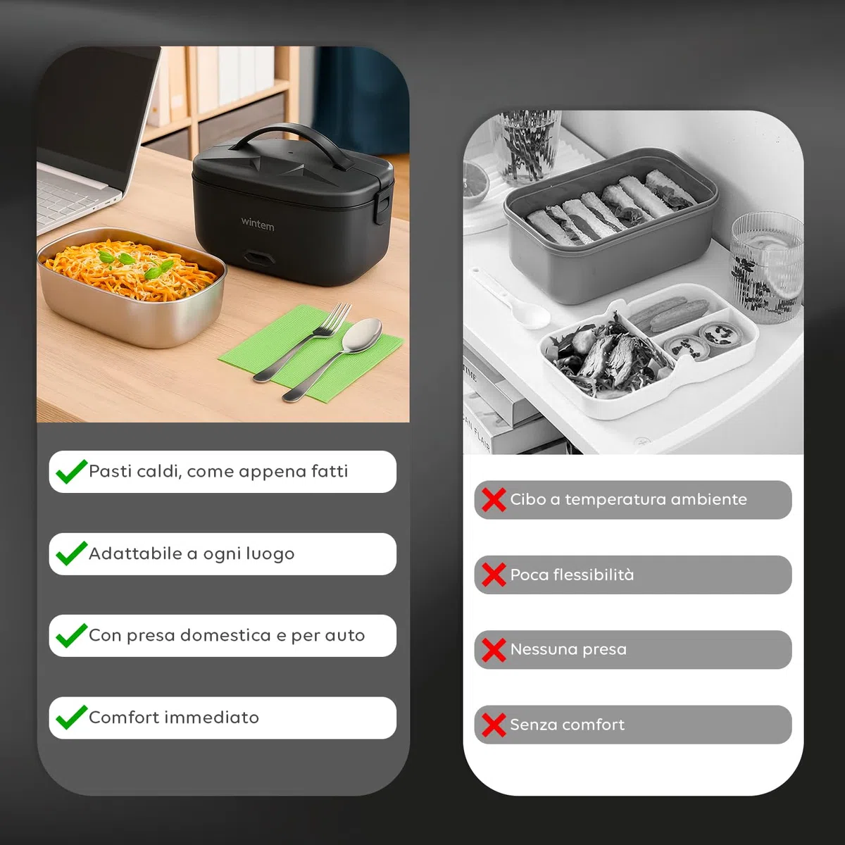Avilia - Porta Pranzo Lunchy+ 3 in 1 Elettrico in Acciaio Inox con Posate, Scaldavivande da 80W Termico per Casa, Ufficio e Auto, Contenitori Ermetici e Doppia Presa 220V/12V