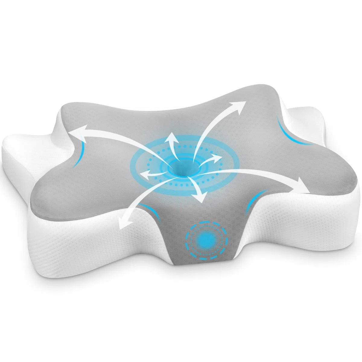 Cuscino Cervicale per Dormire, Cuscino per Cervicale, Cuscino Ergonomico in Memory Foam Adatto per Dormire su Un Fianco, Sulla Schiena o Sulla Pancia, Federa Lavabile 66x37x9/12cm (Argento)