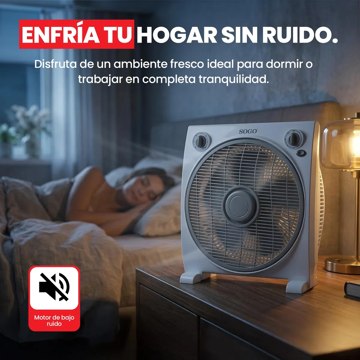 SOGO FanBox - Ventilatore da tavolo o da pavimento, con 3 velocità, basso rumore, timer fino a 1 ora, 5 pale, e griglia diffusore rotante (38 x 40 cm)