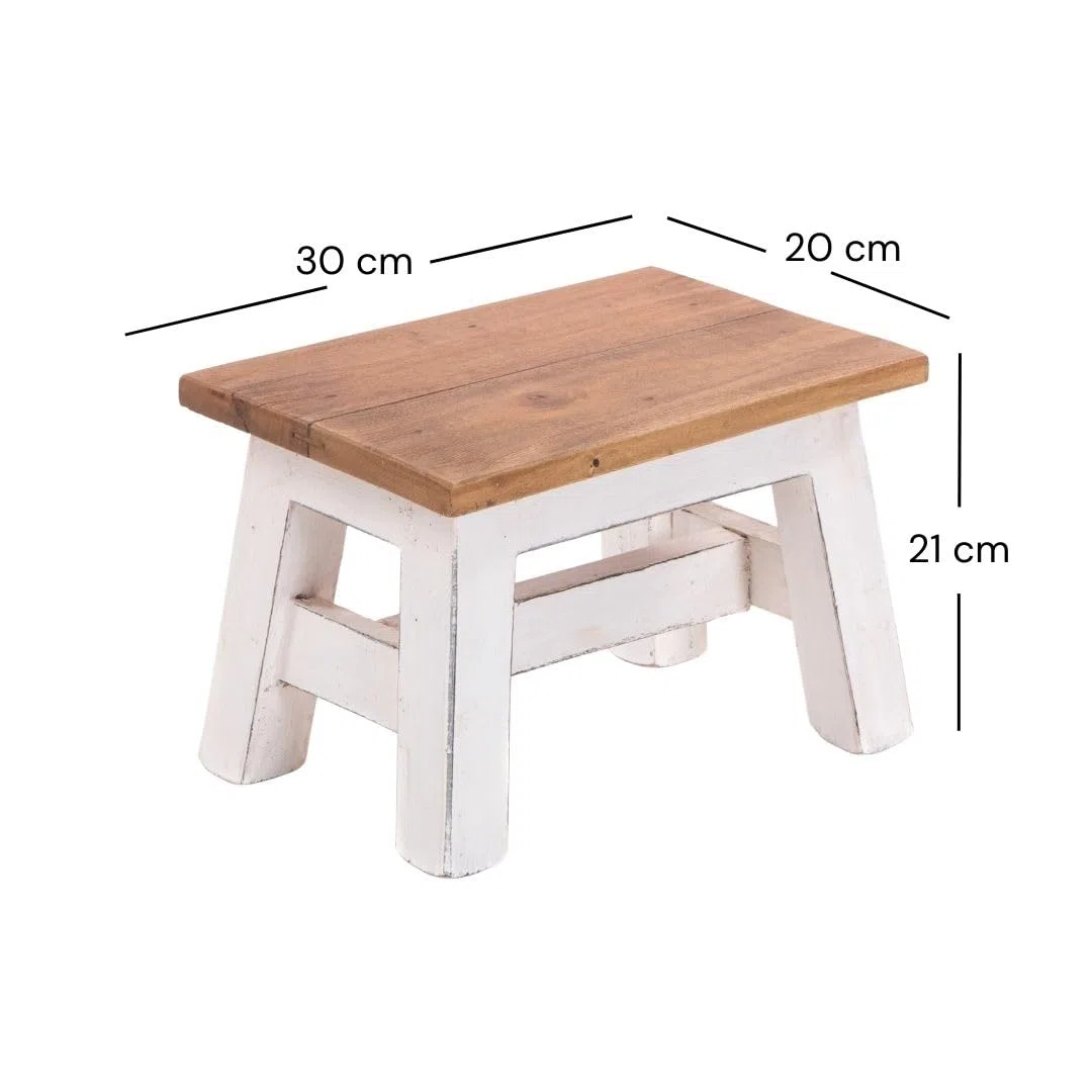 DESIGN DELIGHTS - Sgabello rustico Monte, 21 x 30 x 20 cm (altezza x larghezza x profondità), in legno di mogano riciclato, colore: 06, bianco rustico