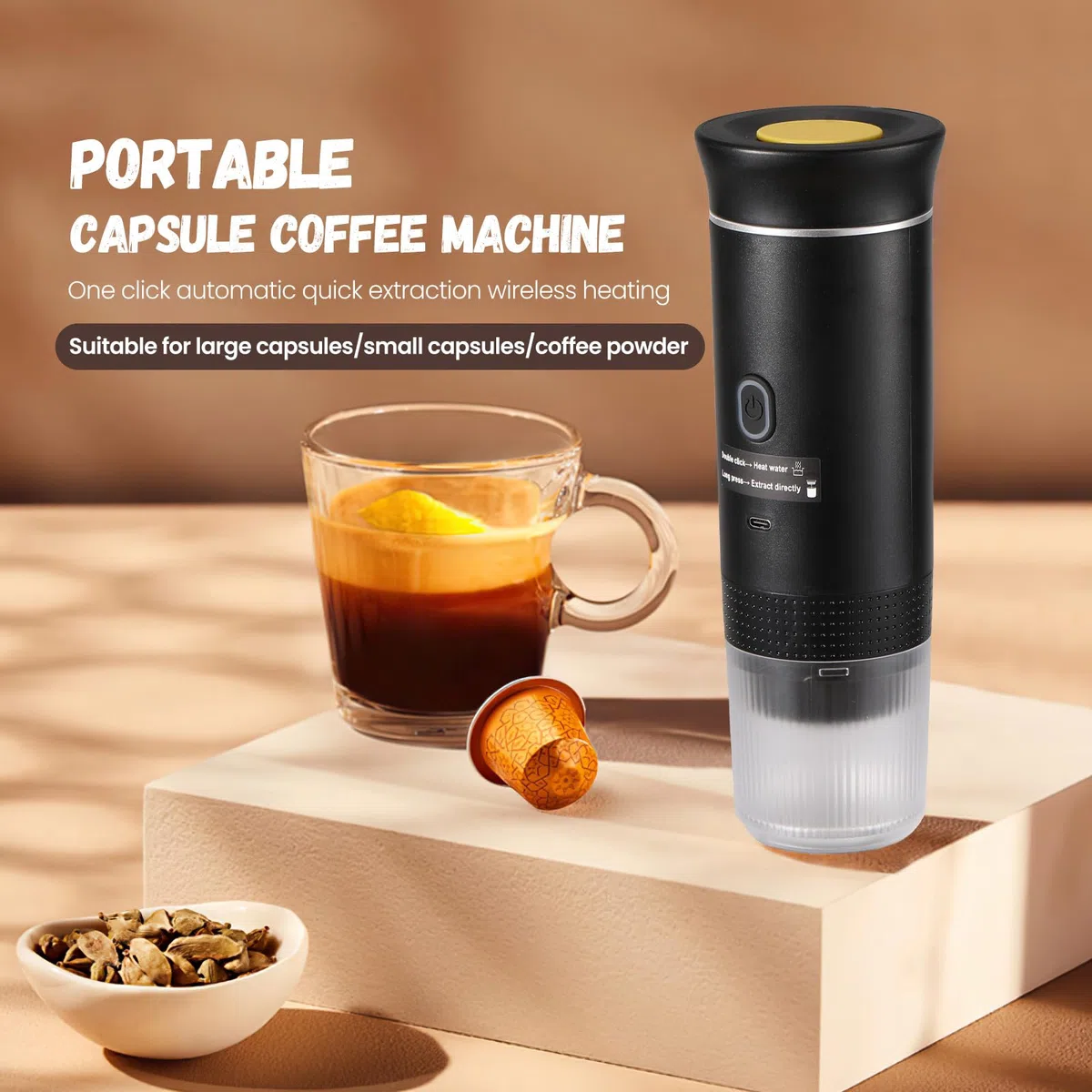 Macchina per Caffè Portatile Espresso, Riscaldamento Elettrico da Viaggio per 12V Auto e Campeggio, Capsule per Caffettiera