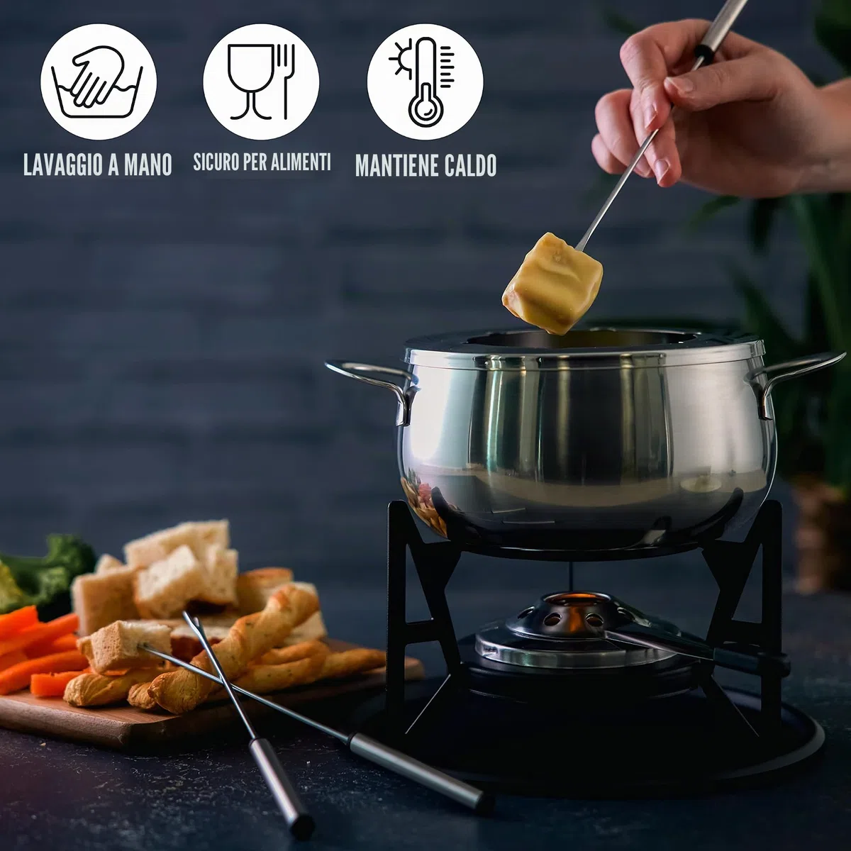 OS Oak & Steel ENGLAND Set da 10 Pezzi per Fonduta Bourguignonne in Argento con Pentole in Acciaio Inossidabile e Confezione Regalo di Design Raffinato
