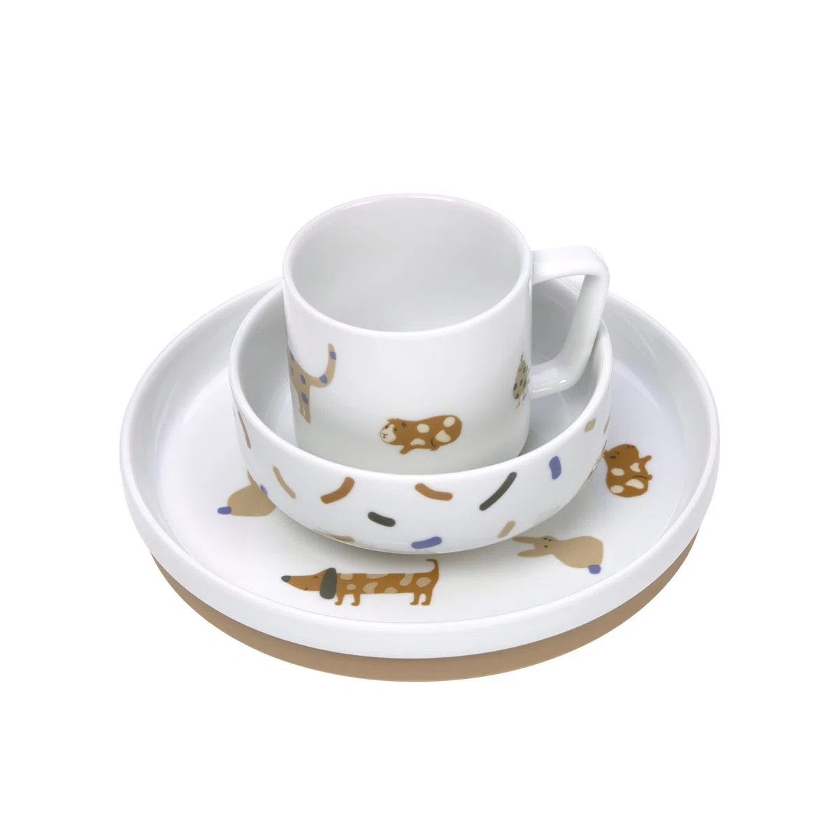 LÄSSIG Set di stoviglie per bambini Piatto Ciotola Tazza Porcellana Antiscivolo/Dish Set Porcelain/Silicone Little Mateys royal blue