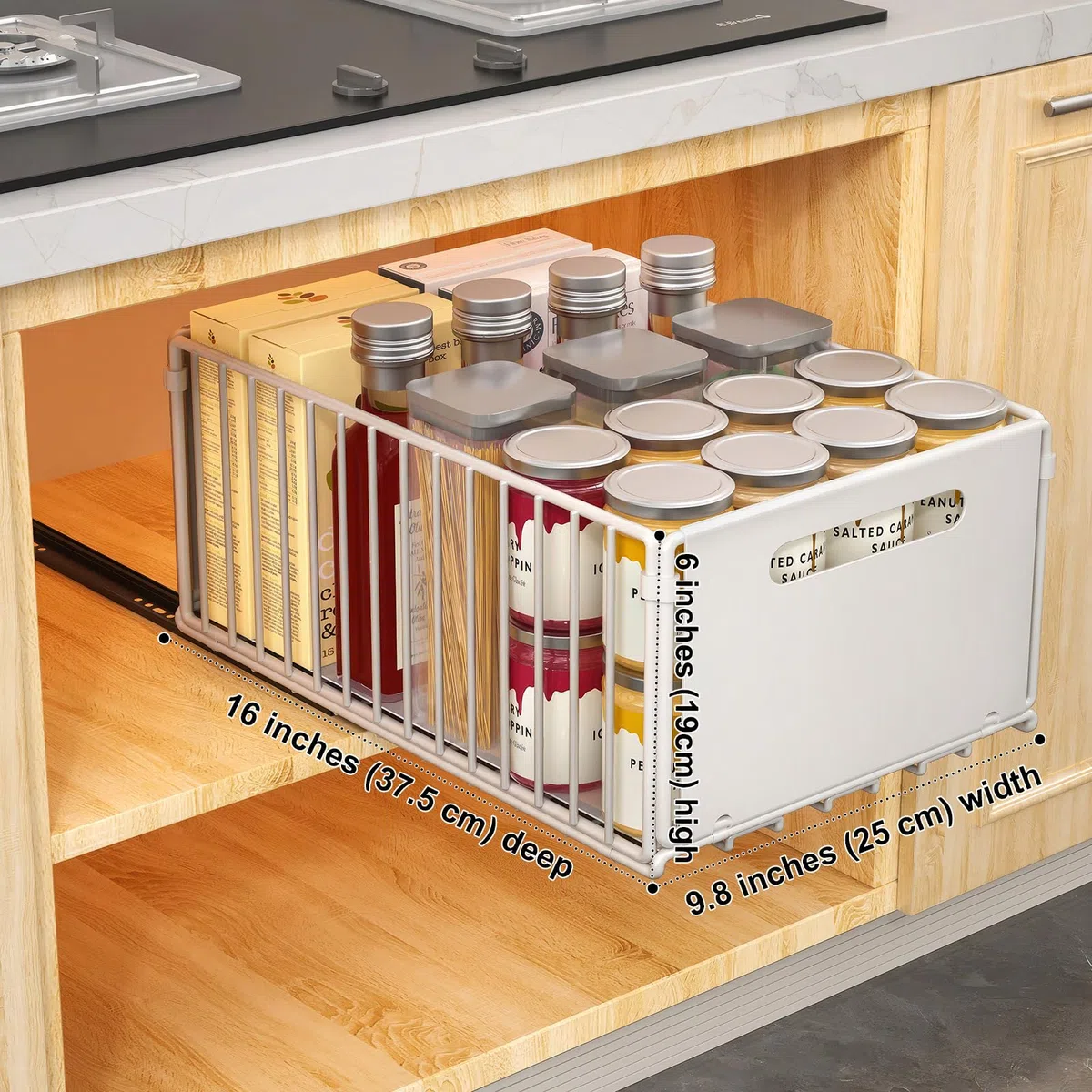 2 Pacchi Cassetti Estraibili per Cucina, Cassetti Estraibili con Adesivo, Organizer Per Mobili da Cucina Per Mobili da Cucina, Cassetto Estraibile Cucina, Senza Foratura Chiodatura