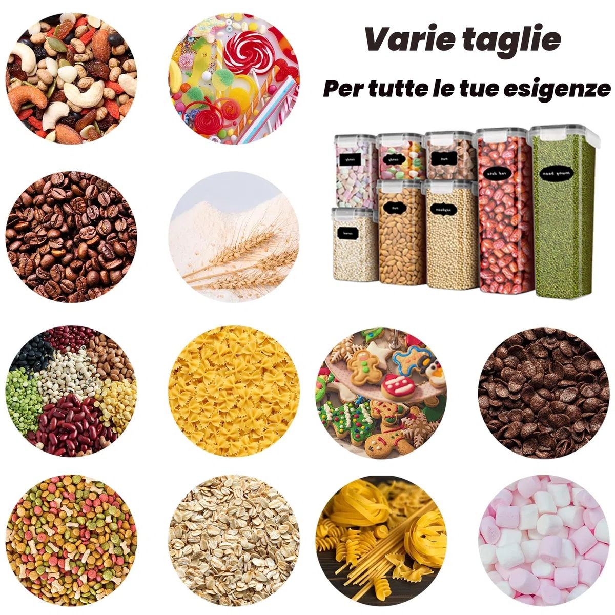 Set 8 Pezzi Contenitori Alimentari Per Cereali, Barattoli ermetici per alimenti, Senza BPA,Utilizzato per la Conservazione di Pasta, Cereali, Muesli, Farina, Spaghetti (2.8L+2L+1.4L+0.8L)